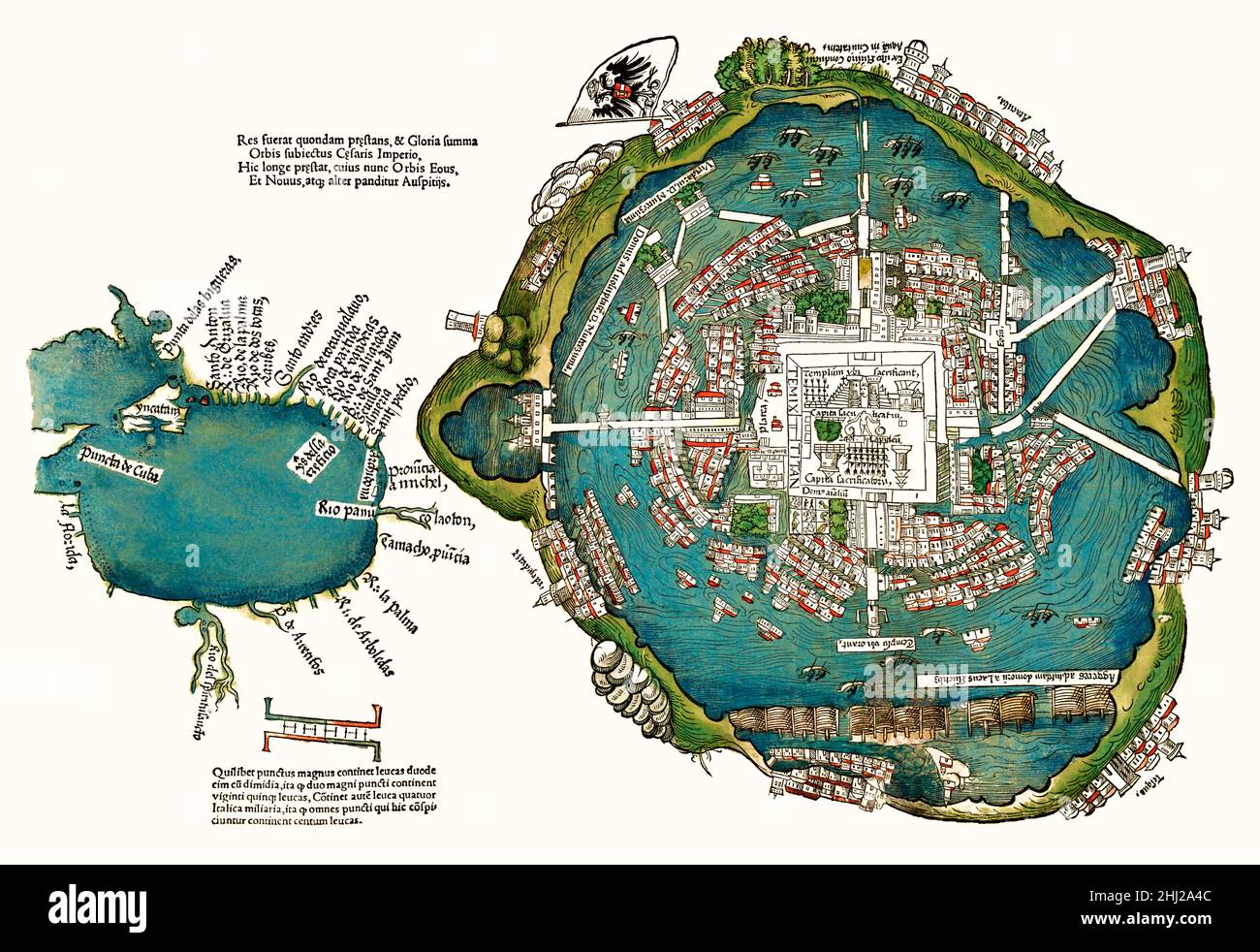 Plan de la ciudad azteca de Tenochtitlán (actual Ciudad de México) por Hernán Cortés, 1520
