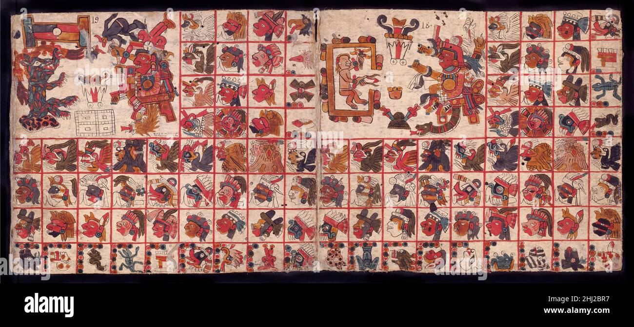 Tonalamatl, facsímil de un antiguo calendario azteca Foto de stock