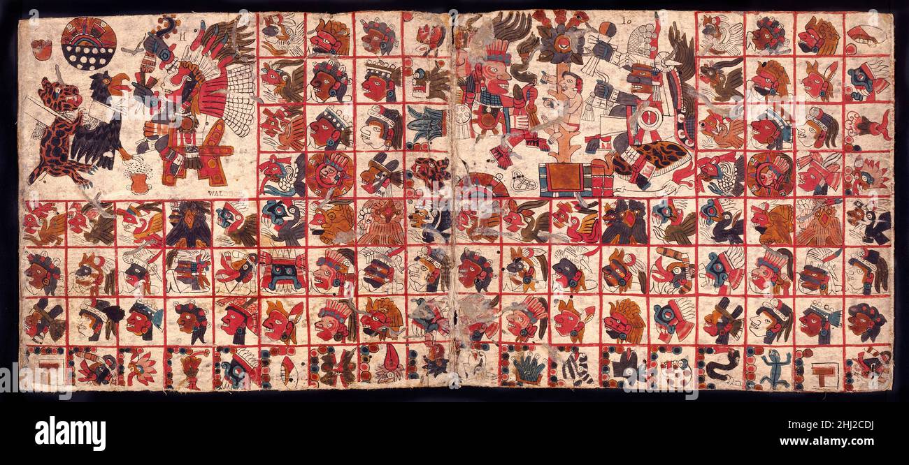 Tonalamatl, facsímil de un antiguo calendario azteca Foto de stock