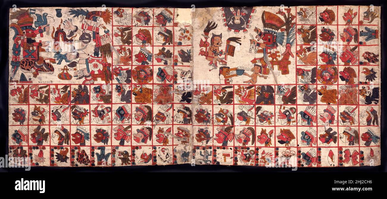 Tonalamatl, facsímil de un antiguo calendario azteca Foto de stock