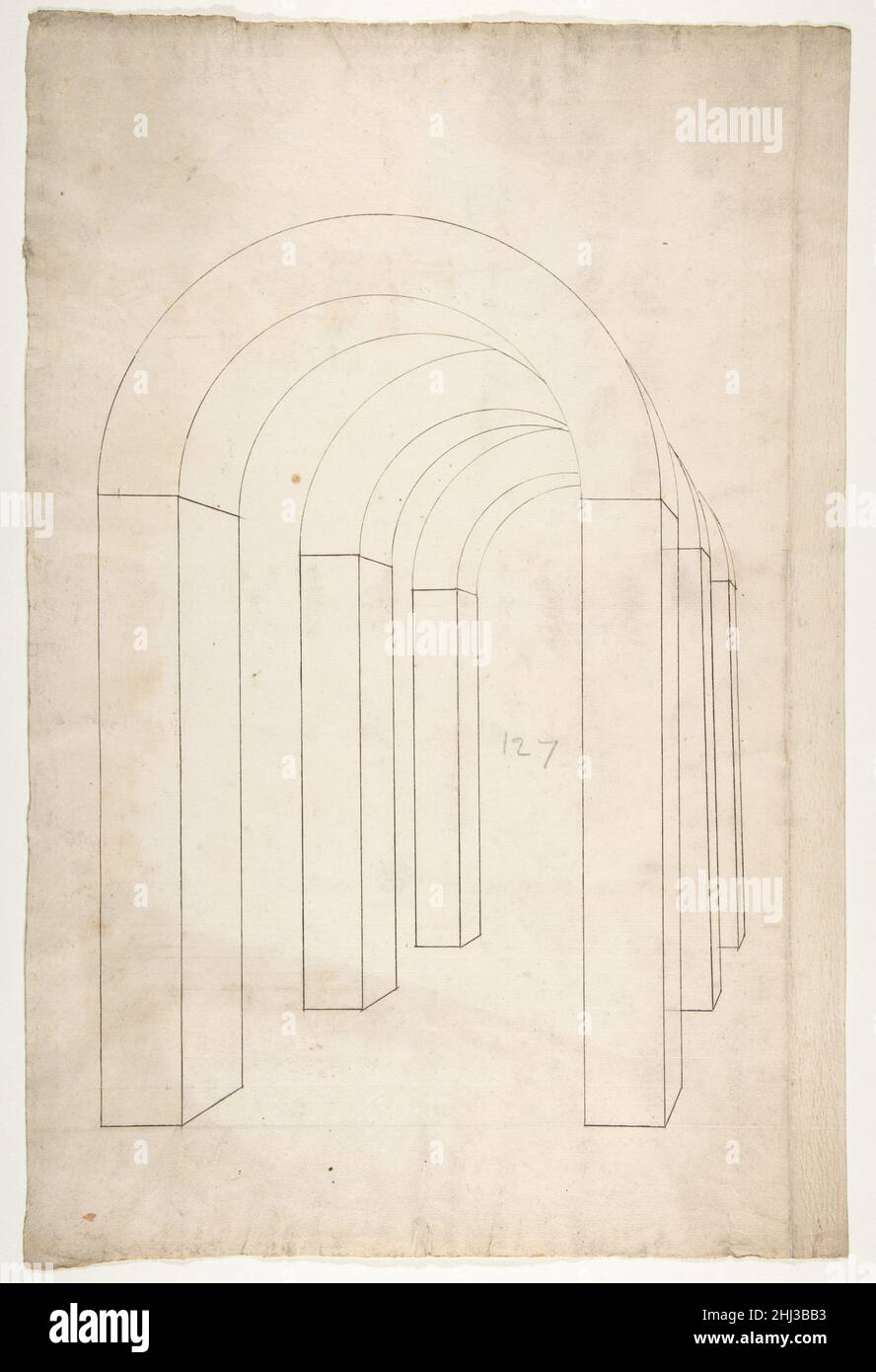 Estudio de perspectiva de una columnata arqueada del siglo 16th Anónimo, francés, 16th francés del siglo. Estudio de perspectiva de una columnata arqueada 362862 Foto de stock