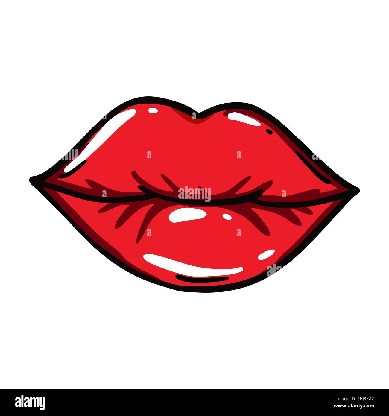 Labios rojos en estilo cómic. Ilustración vectorial. Elemento de diseño del día de San Valentín Ilustración del Vector