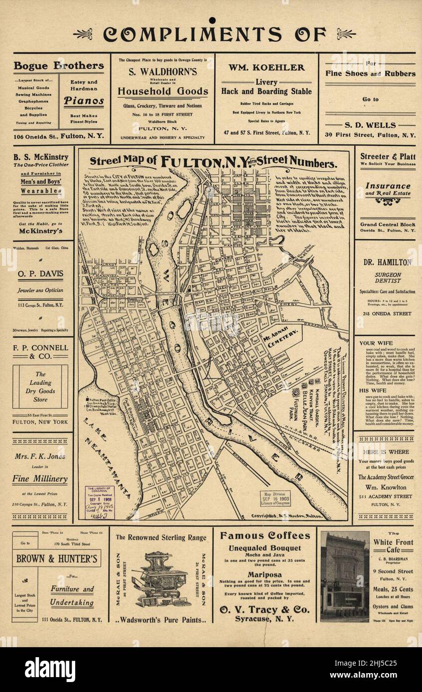 Mapa de calles de Fulton, N.Y. con números de calles Fotografía de