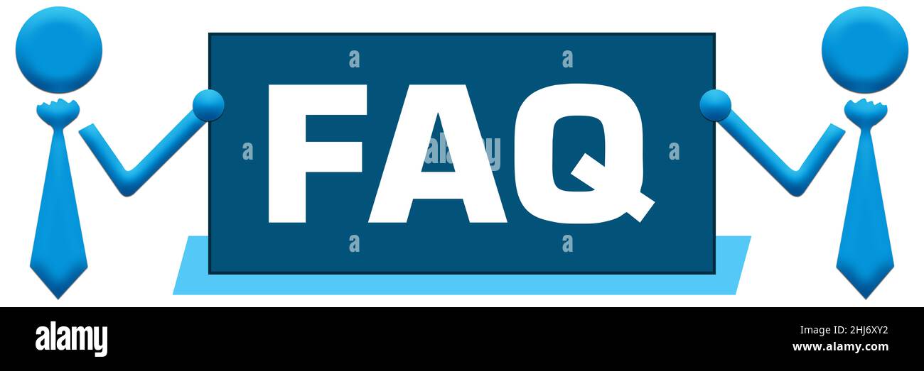 FAQ - Preguntas más frecuentes Símbolos de banner Izquierda Derecha Azul Foto de stock
