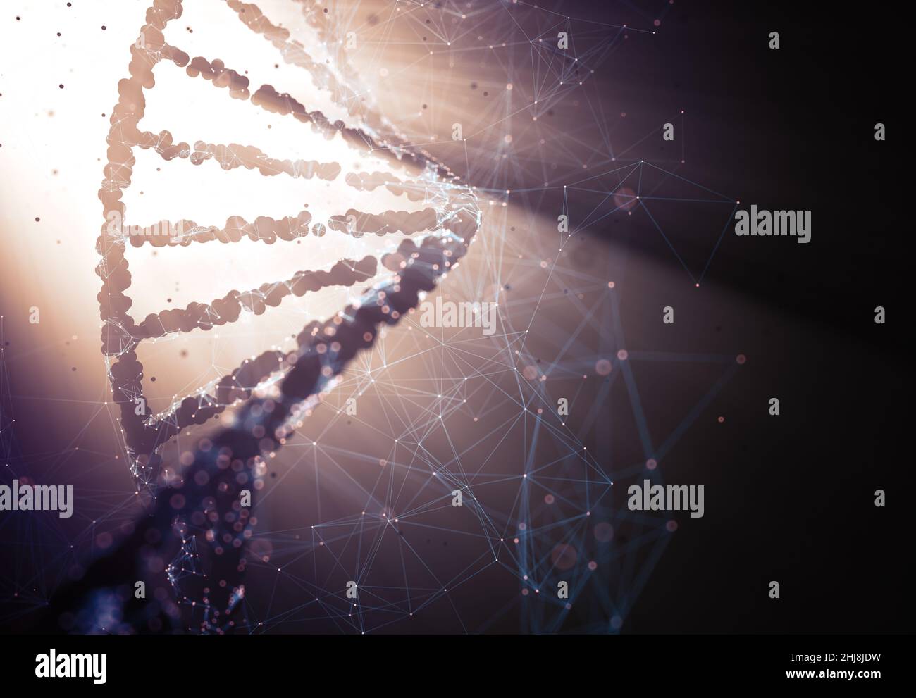 Biotecnología e ingeniería genética molecular. 3D ilustración de la ciencia y la tecnología molecular. Foto de stock