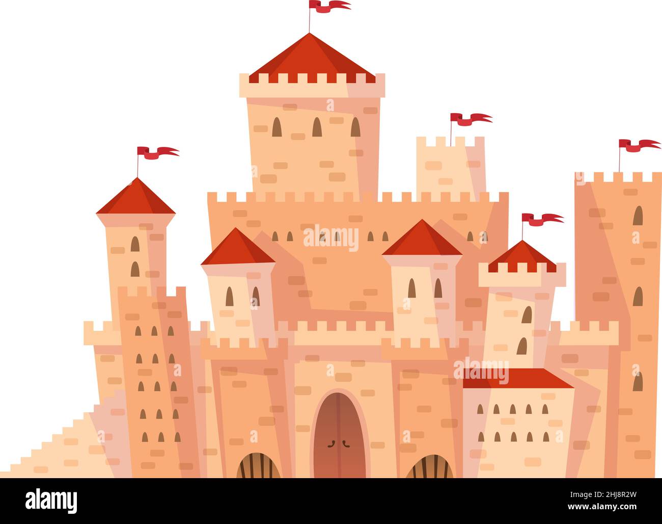 Palacio real de dibujos animados. Castillo medieval con tejados rojos y  banderas Imagen Vector de stock - Alamy