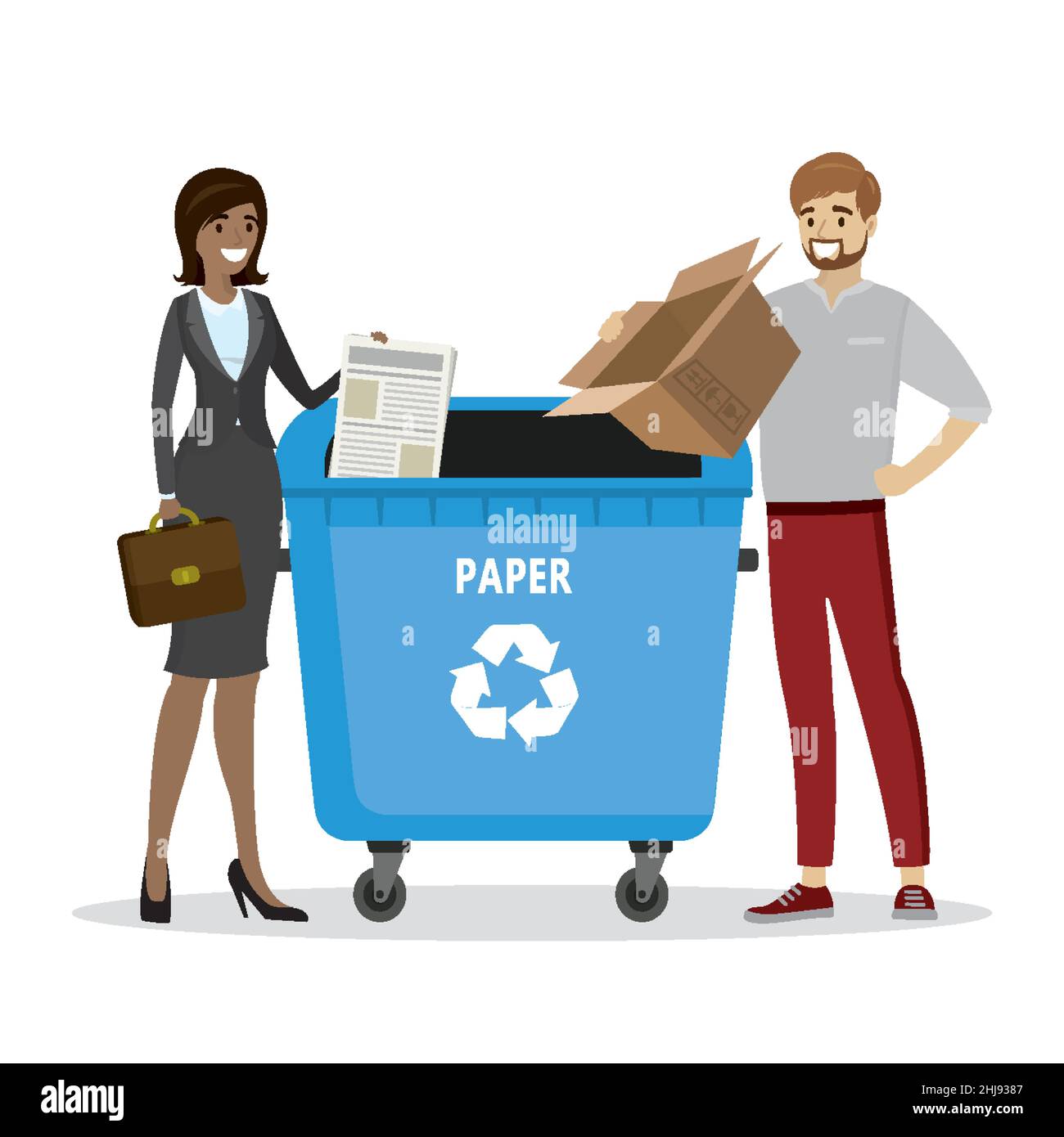 La gente de dibujos animados tirando basura de papel en la gran