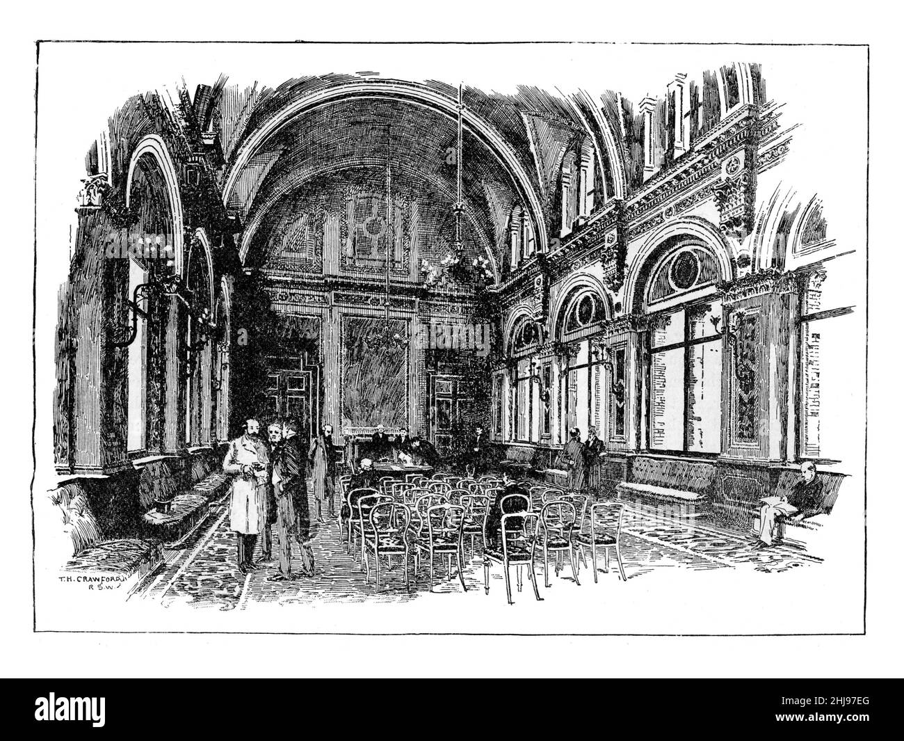 Ilustración en blanco y negro; la Sala de Conferencias, Oficina de Relaciones Exteriores, Whitehall, Londres, alrededor de 1893 Foto de stock