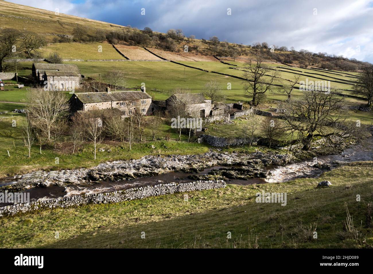 La aldea de la granja de Yockenthwaite, Langstrothdale, Yorkshire Dales National Park. Foto de stock