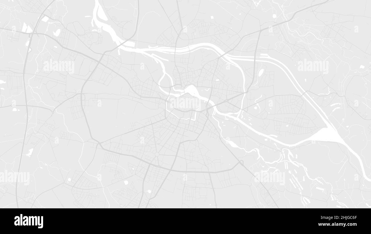 Blanco y gris claro Wrocław mapa de fondo vectorial del área de la ciudad, carreteras e ilustración del agua. Proporción de pantalla panorámica, mapa de ruta de diseño plano digital. Ilustración del Vector