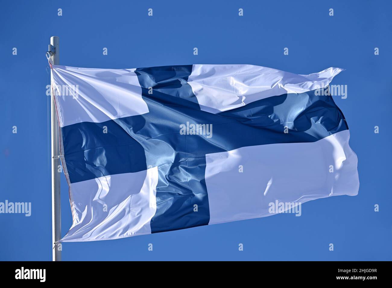 Bandera finlandesa, bandera, Finlandia. Concurso individual Gundersen NH/10 km, FIS Copa Mundial Nórdica combinado en Seefeld/Tirol el 29th de enero de 2022 Foto de stock