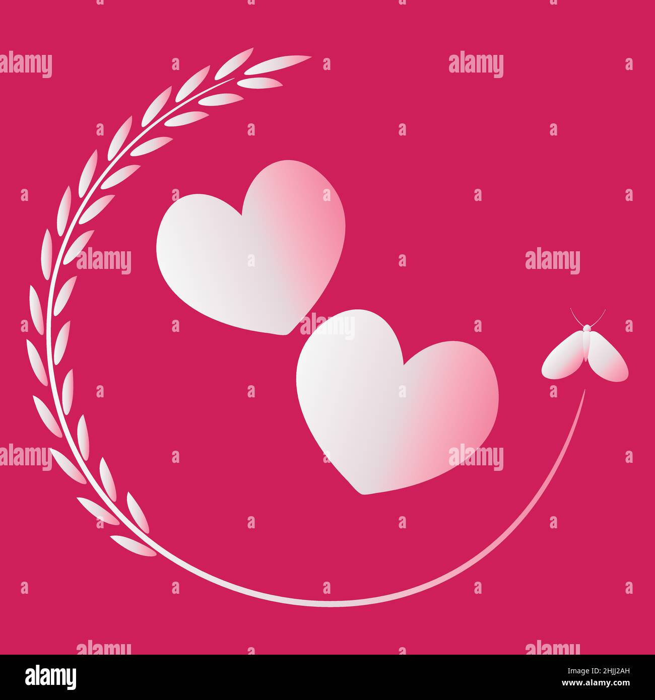 el patrón en el fondo cuadrado es amor. Dos corazones en una hermosa planta  herradura para Buena suerte. Día de San Valentín, San Valentín. Estilo,  gráficos. Elemento de diseño de libros, cuadernos,