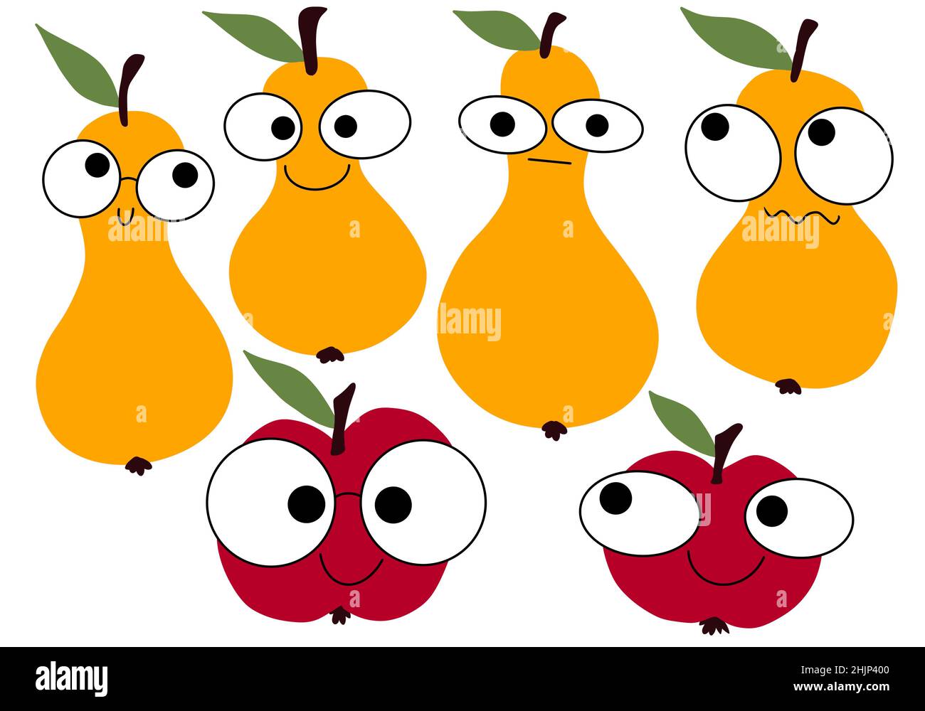 Juego de frutas con peras y manzanas de dibujos animados para pegatinas y  niños y tarjetas y carteles y papel para envolver y postales Fotografía de  stock - Alamy