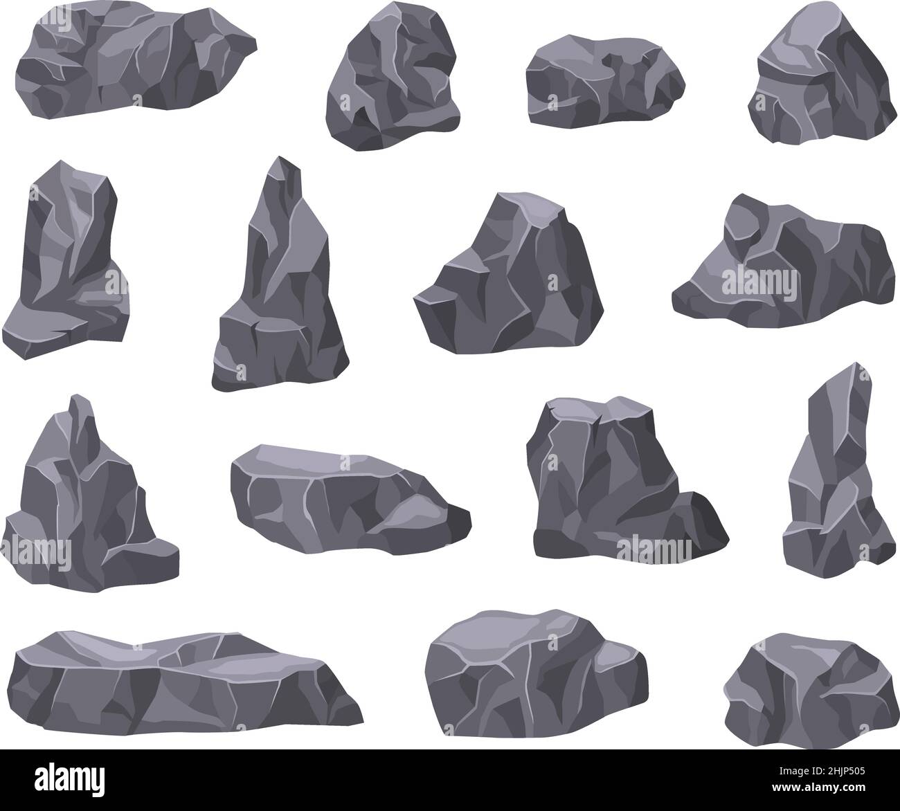 Piedras de dibujos animados. Pila de piedra, piezas de rocas. Roca rota,  roca gris gigante. Materiales gráficos, aislados 3D gravilla y montañas  agrietadas vector exacto Imagen Vector de stock - Alamy