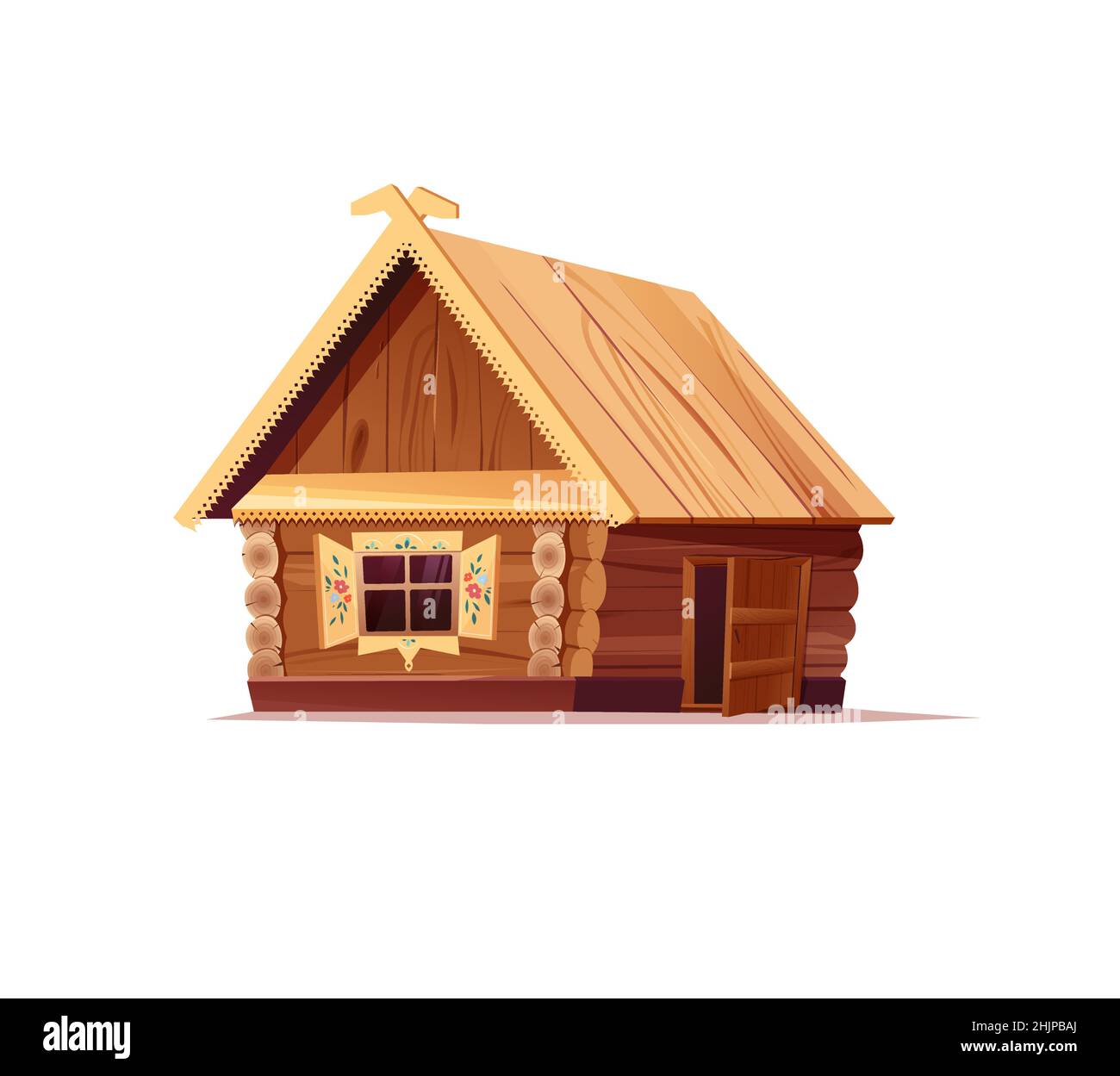 Tradicional cabaña rusa, antigua casa de madera. Ilustración de dibujos  animados para el juego de 2D Imagen Vector de stock - Alamy