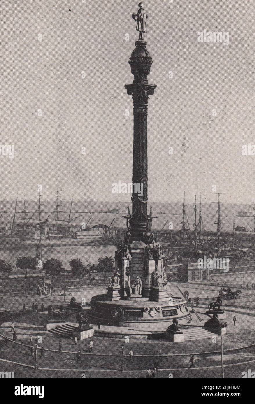Homenaje a Colón en una ciudad marinera. España. Barcelona (1923) Foto de stock