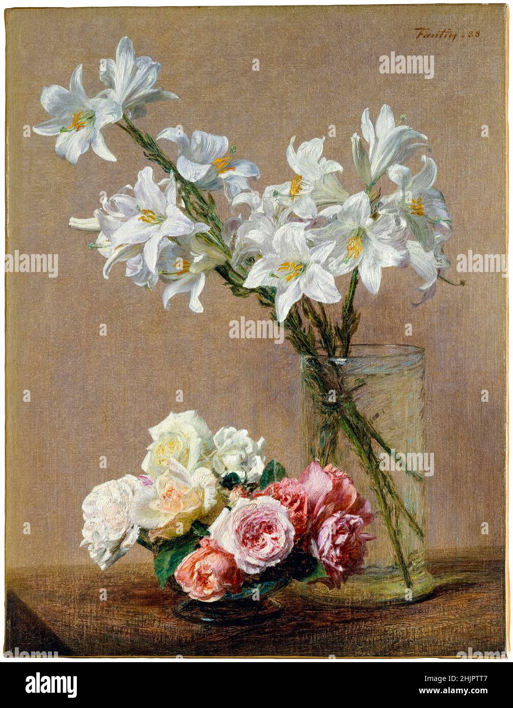 Henri Fantin-Latour pintura de la vida, Rosas y Lilies, 1888 Foto de stock