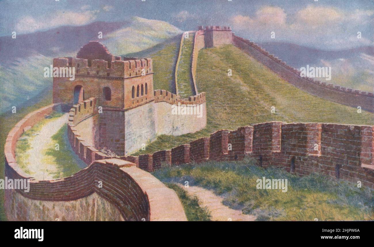 Gran muro de China. La sección mejor conservada está en el Paso de Nankow (1923) Foto de stock