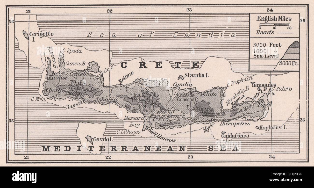 Cuchillo-borde largo de Creta con sus cuatro alturas. Grecia (1923) Foto de stock