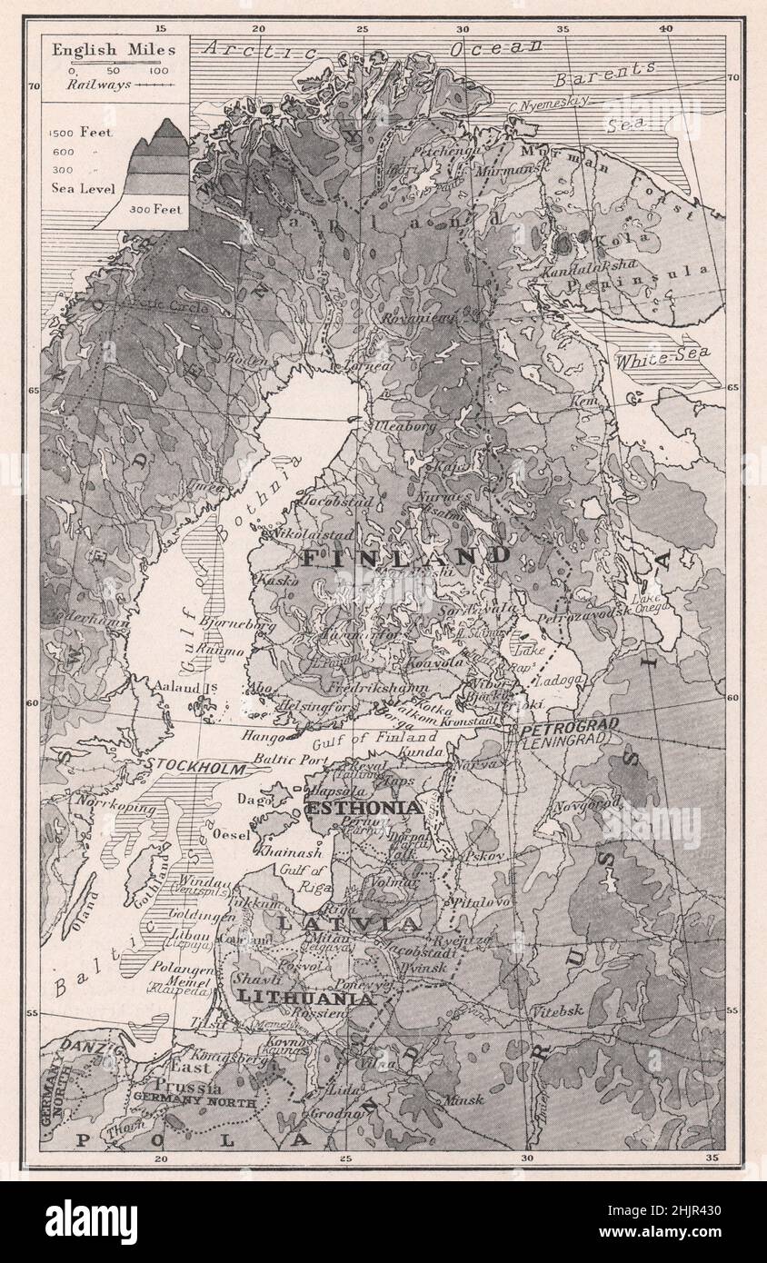 Costa oriental del Báltico y su interior glaciar-desgastado. Finlandia (1923 MAP) Foto de stock