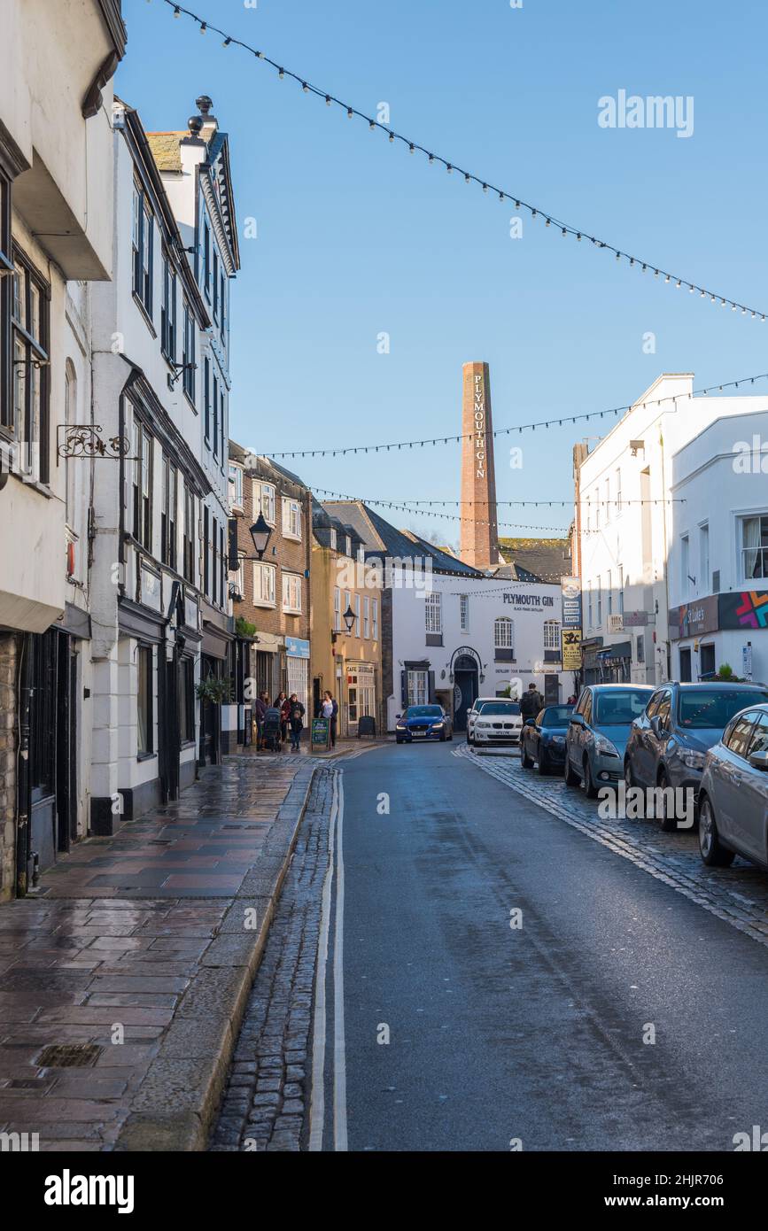 Southside Street en la zona de Barbican de Plymouth, Devon Foto de stock