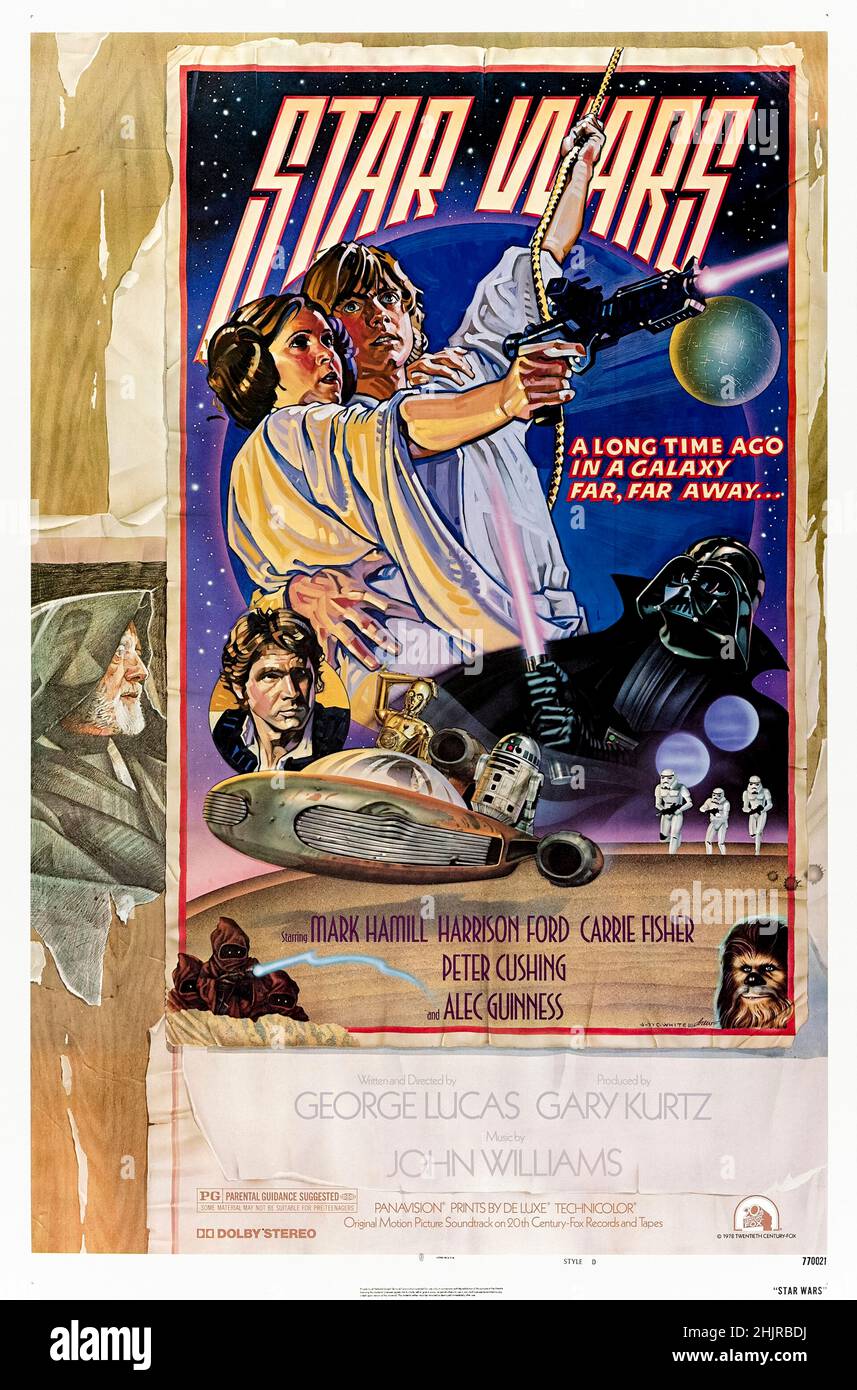 Star Wars (1977), dirigida por George Lucas y protagonizada por Mark Hamill, Harrison Ford y Carrie Fisher. La Alianza Rebelde destruir las fuerzas imperiales arma definitiva en una galaxia muy muy lejos... Foto de stock