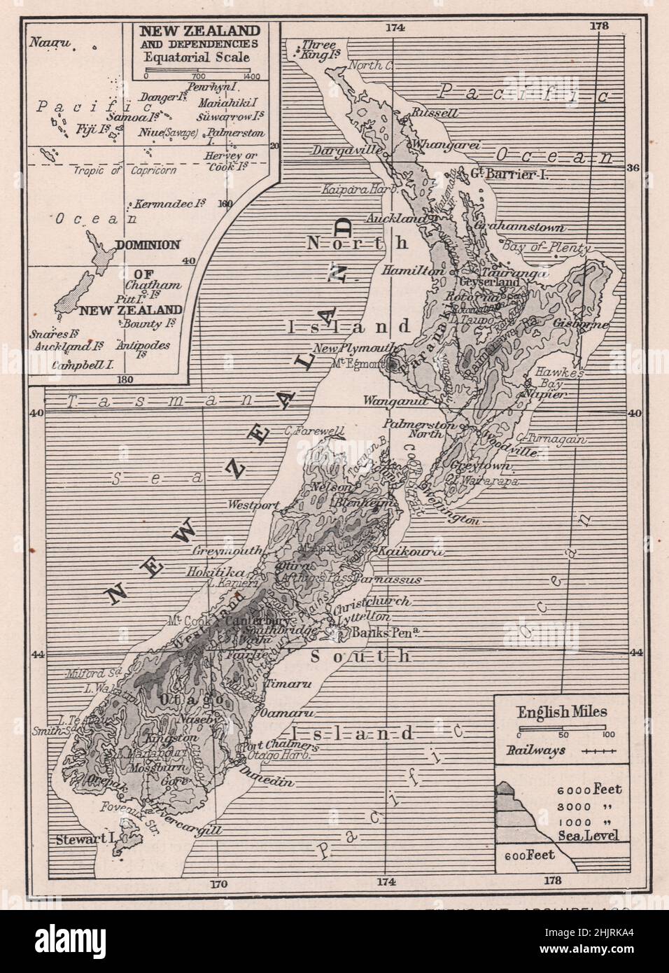 Cadena de islas y archipiélago de las islas de Nueva Zelandia (mapa de 1923  Fotografía de stock - Alamy