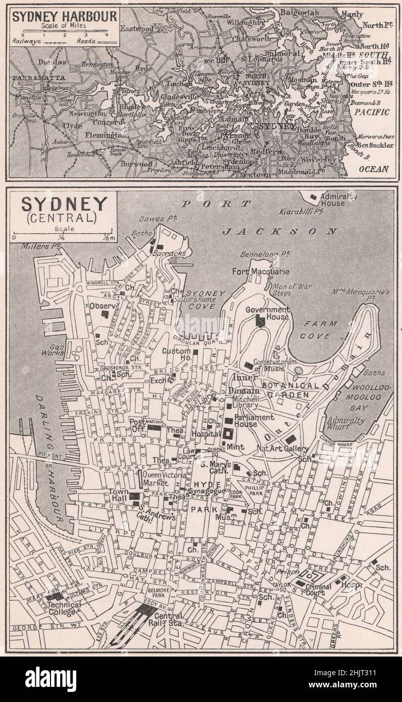 Ciudad de Sydney y su inigualable puerto. Nueva Gales del Sur (mapa de 1923) Foto de stock