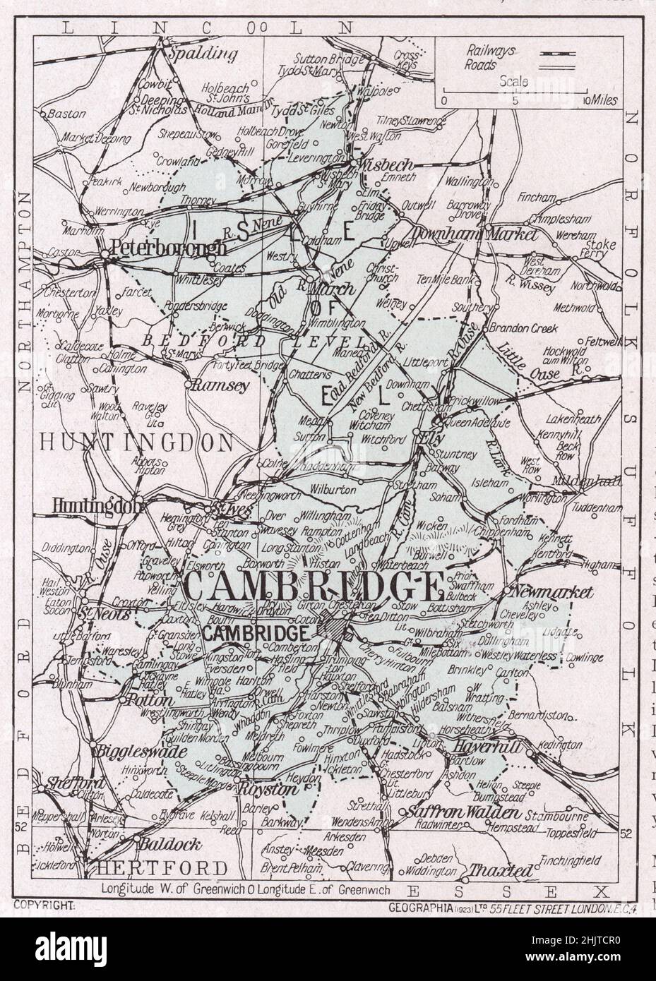 Mapa de Cambridgeshire (1913) Foto de stock