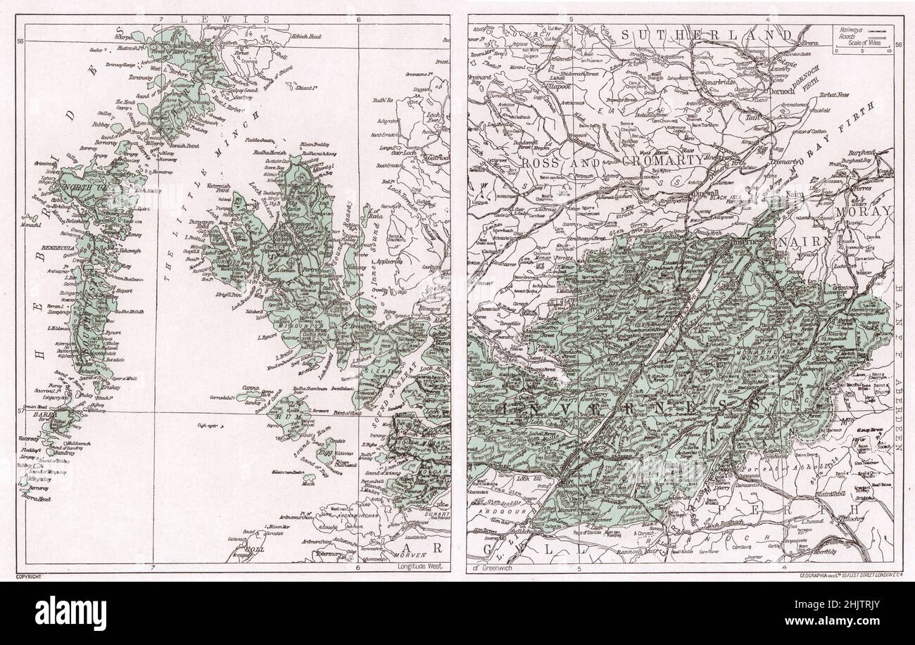 Mapa de Inverness-Shire (1913) Foto de stock