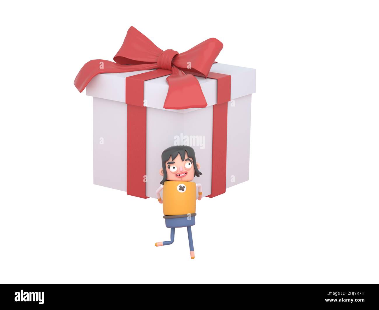 Ilustración de la niña linda abriendo paquetes de regalo ilustración  vectorial