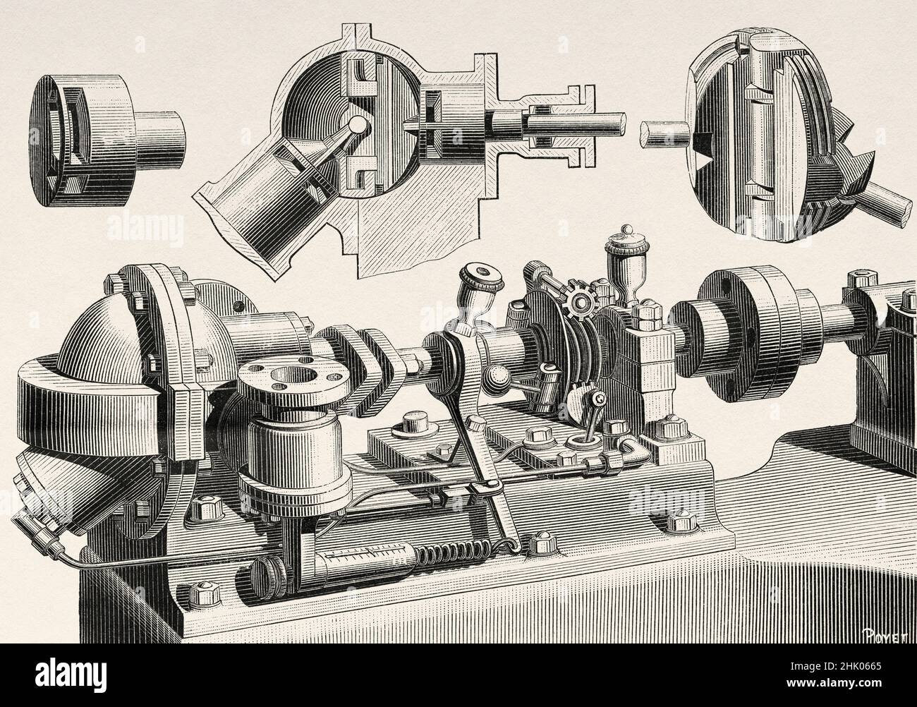 El motor esférico de la torre, motor de vapor giratorio por Beauchamp  Tower. Antigua ilustración del siglo 19th grabada de La Nature 1884  Fotografía de stock - Alamy