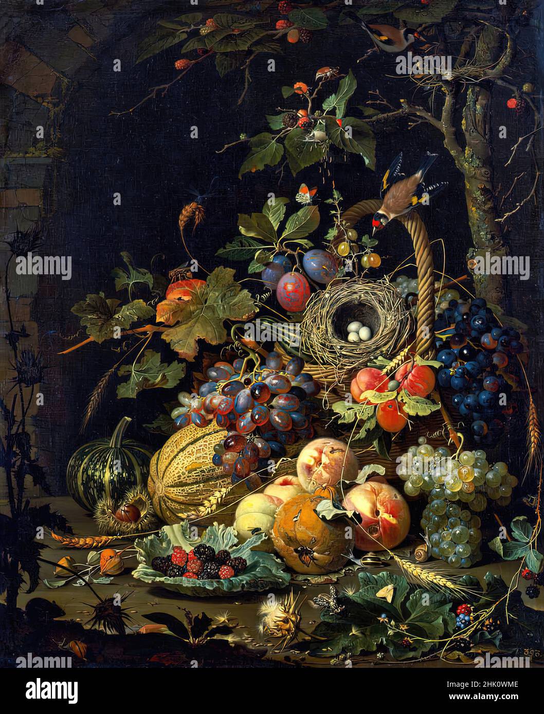 Un nido de pájaro en una cesta de frutas es una pintura al óleo sobre  lienzo entre 1665 y 1679, que fue pintada por el artista por Abraham Mignon  (1660-1679 Fotografía de stock - Alamy