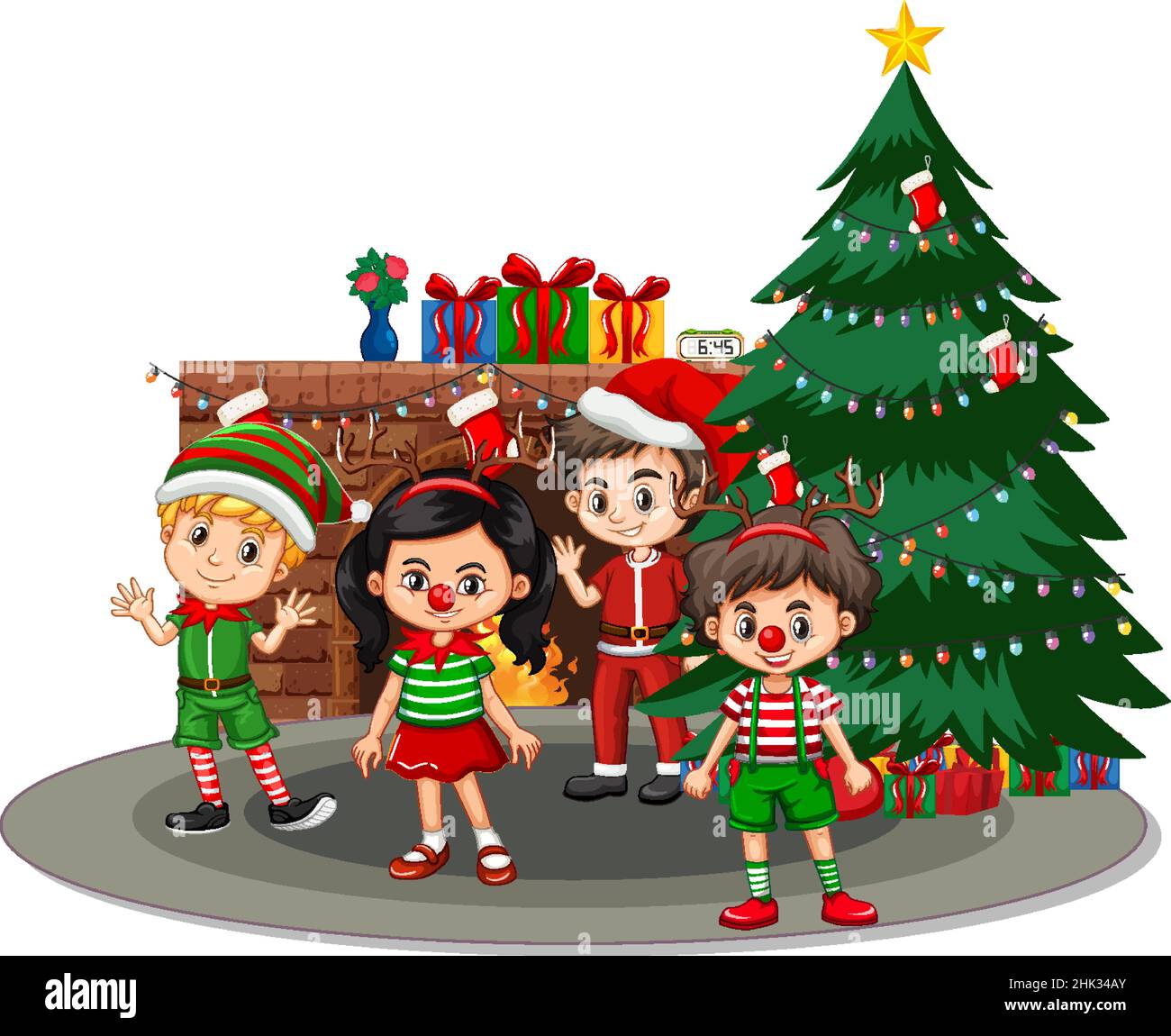Niños en trajes de Navidad dibujos animados ilustración de carácter Imagen  Vector de stock - Alamy