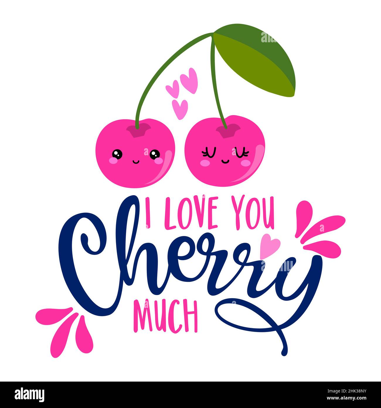 Me encanta que la cereza mucho - mano dibujado pareja de cerezas en la  ilustración de amor. Cartel de color de vacaciones. Bueno para la reserva  de chatarra, carteles, tarjetas de felicitación,
