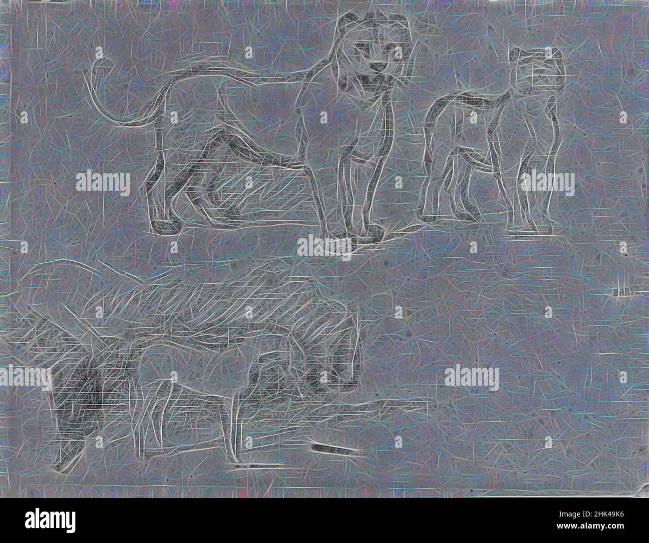 Inspirado por dos Leones en pie y un caballo, Antoine-Louis Barye, francés, 1795-1875, grafito sobre papel, Francia, ., Hoja: 8 5/8 x 11 3/8 pulg., 21,9 x 28,9 cm, safari africano, animal, Inspirado por dos Leones en pie y un caballo, Antoine-Louis Barye, francés, 1795-1875, grafito sobre papel, Francia, ., Hoja: 8 5/8 x 11 3/8 pulg., 21,9 x 28,9 cm, safari africano, animal,