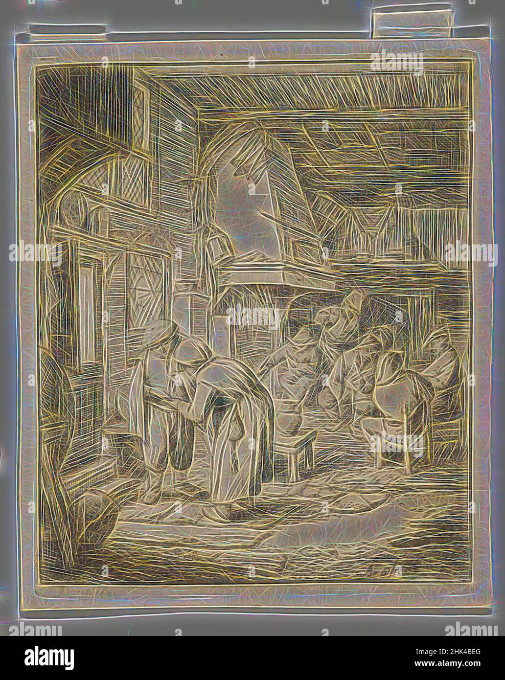 Inspirado por el Peasant que liquida su deuda, Adriaen van Ostade, holandés, 1610-1685, Etching, 1644?, lámina: 4 3/8 x 3 5/8 pulg., 11,1 x 9,2 cm, barroco, holandés, grabado, interior, Campesino, reimaginado por Artotop. Arte clásico reinventado con un toque moderno. Diseño de brillo cálido y alegre y luminosidad e radiación de rayos de luz. Fotografía inspirada en el surrealismo y el futurismo, que abarca la energía dinámica de la tecnología moderna, el movimiento, la velocidad y la revolución de la cultura Foto de stock