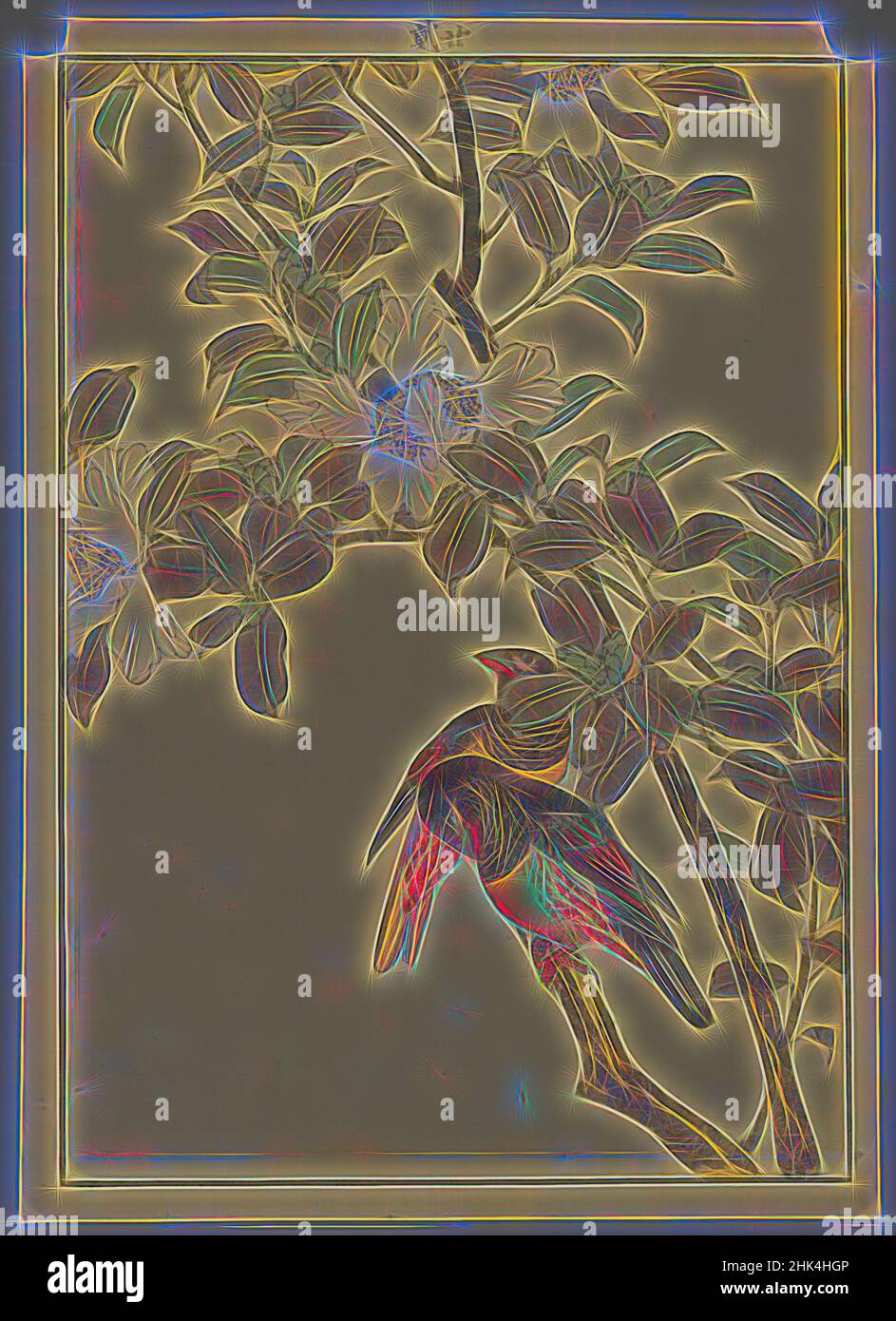 Inspirado por dos pájaros con flores blancas, estampado, Japón, 1892, período Meiji, Otros, vista: 12 3/16 x 8 7/16 in., 31 x 21,4 cm, animales, aves, fauna, flora, Flores, Naturaleza, Plantas, Reimaginado por Artotop. Arte clásico reinventado con un toque moderno. Diseño de brillo cálido y alegre y luminosidad e radiación de rayos de luz. Fotografía inspirada en el surrealismo y el futurismo, que abarca la energía dinámica de la tecnología moderna, el movimiento, la velocidad y la revolución de la cultura Foto de stock