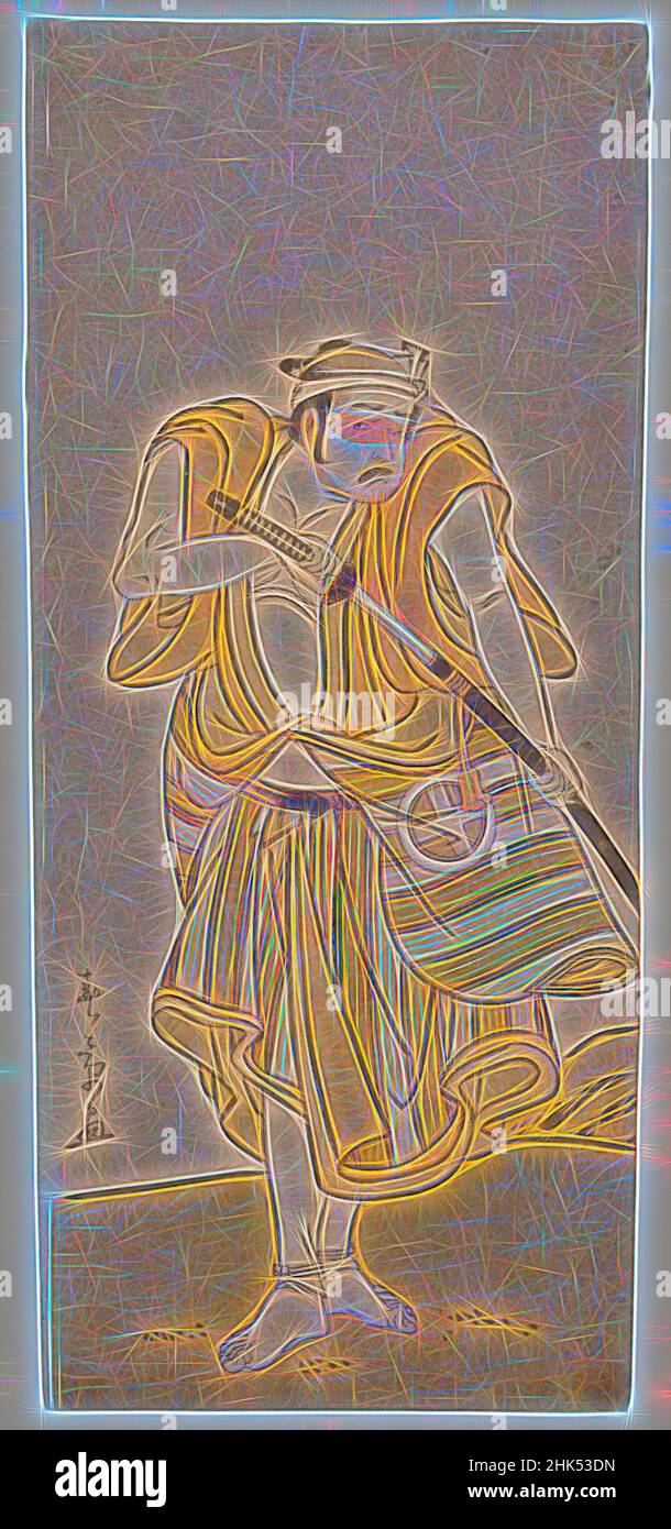 Inspirado por actor, Katsukawa Shunsho, japonés, 1726-1793, estampado de bloques de madera en color en papel, Japón, 18th siglo, Edo período, 11 1/2 x 5 pulgadas, 29,2 x 12,7 cm, actuación, actor, vestuario, Edo período, Japón, japonés, kabuki, poesía, samurai, Escenario, Teatro, Ukiyo-e, Reimaginado por Artotop. Arte clásico reinventado con un toque moderno. Diseño de brillo cálido y alegre y luminosidad e radiación de rayos de luz. Fotografía inspirada en el surrealismo y el futurismo, que abarca la energía dinámica de la tecnología moderna, el movimiento, la velocidad y la revolución de la cultura Foto de stock