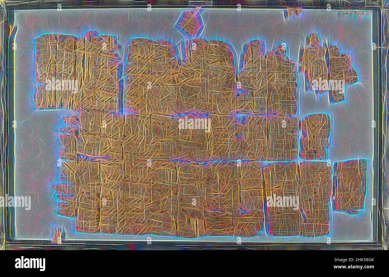 Inspirado por Papiro inscrito en griego, Papiro, tinta, ca. 215 C.E., recto; C.E. del siglo 3rd, verso, período romano, Vidrio: 8 1/16 x 12 5/8 pulg., 20,5 x 32 cm, Reimaginado por Artotop. Arte clásico reinventado con un toque moderno. Diseño de brillo cálido y alegre y luminosidad e radiación de rayos de luz. Fotografía inspirada en el surrealismo y el futurismo, que abarca la energía dinámica de la tecnología moderna, el movimiento, la velocidad y la revolución de la cultura Foto de stock