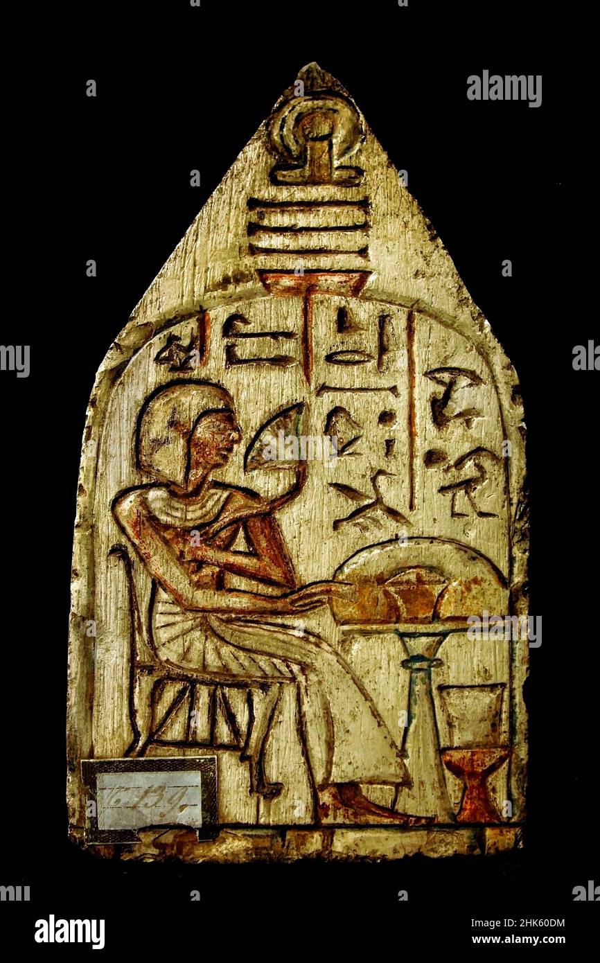 Ra stele, piedra caliza, Imperio Nuevo, Dinastía 19th, (1279-1190 a.C.), Deir el-Medina, Egipto (Museo Egizio di Torino Italia) Foto de stock