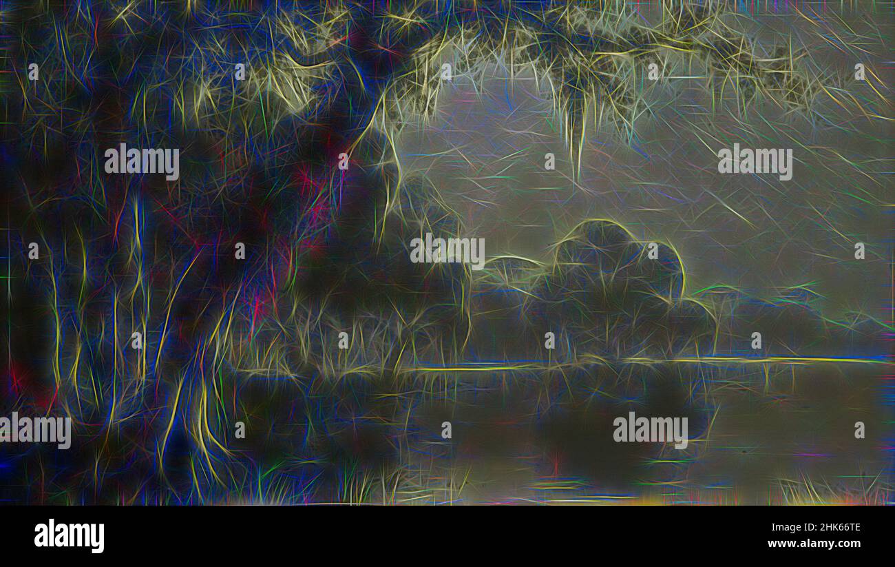 Inspirado por Swamp Scene, Joseph Rusling Meeker, norteamericano, 1827–1887, 1885, Óleo sobre lienzo, fabricado en Estados Unidos, América del Norte y Central, Pinturas, 14 x 24 pulg. (35,6 x 61 cm, Reimaginado por Artotop. Arte clásico reinventado con un toque moderno. Diseño de brillo cálido y alegre y luminosidad e radiación de rayos de luz. Fotografía inspirada en el surrealismo y el futurismo, que abarca la energía dinámica de la tecnología moderna, el movimiento, la velocidad y la revolución de la cultura Foto de stock