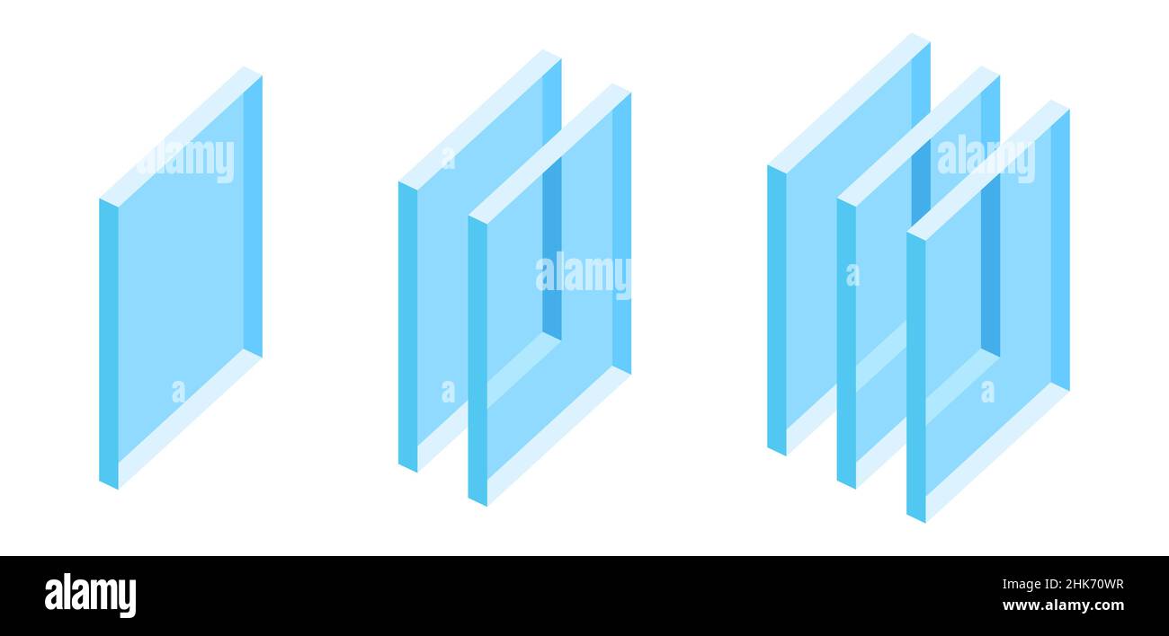Conjunto de capas de cristal tipos ventanas de doble acristalamiento. Ilustración del Vector