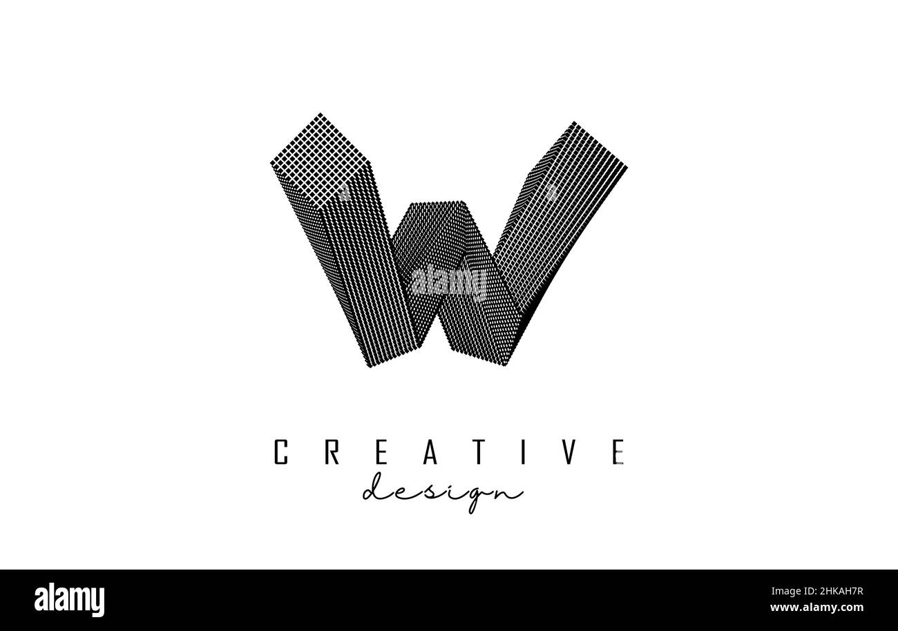 Logotipo de la letra W con forma geométrica de 3D. Ilustración vectorial con concepto de lujo