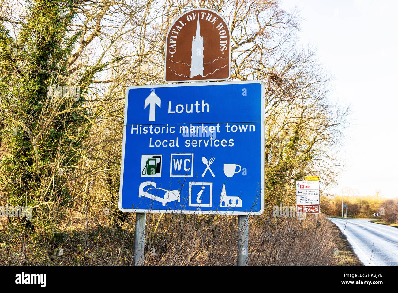 Louth in Lincolnshire, UK., Louth signo de bienvenida welcom signos, twined with sign, Louth UK, UK, England, Lincolnshire, Louth Lincolnshire, señal, bienvenida, Foto de stock