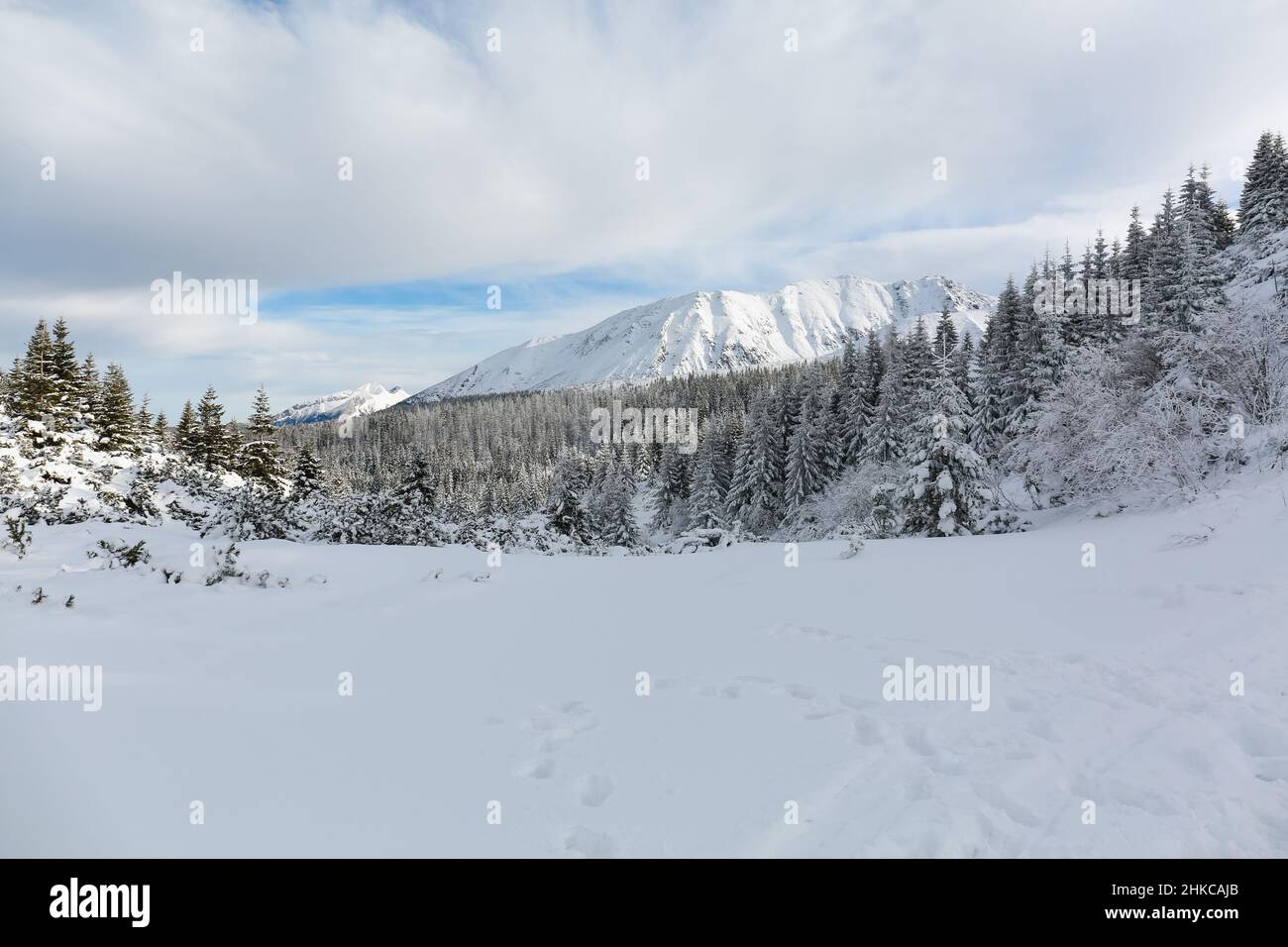 Zakopane, Polonia. 27 de enero de 2022. Vista invernal de las montañas Tatra desde el sendero hasta Hala Gąsienicowa. Crédito: Waldemar Sikora Foto de stock