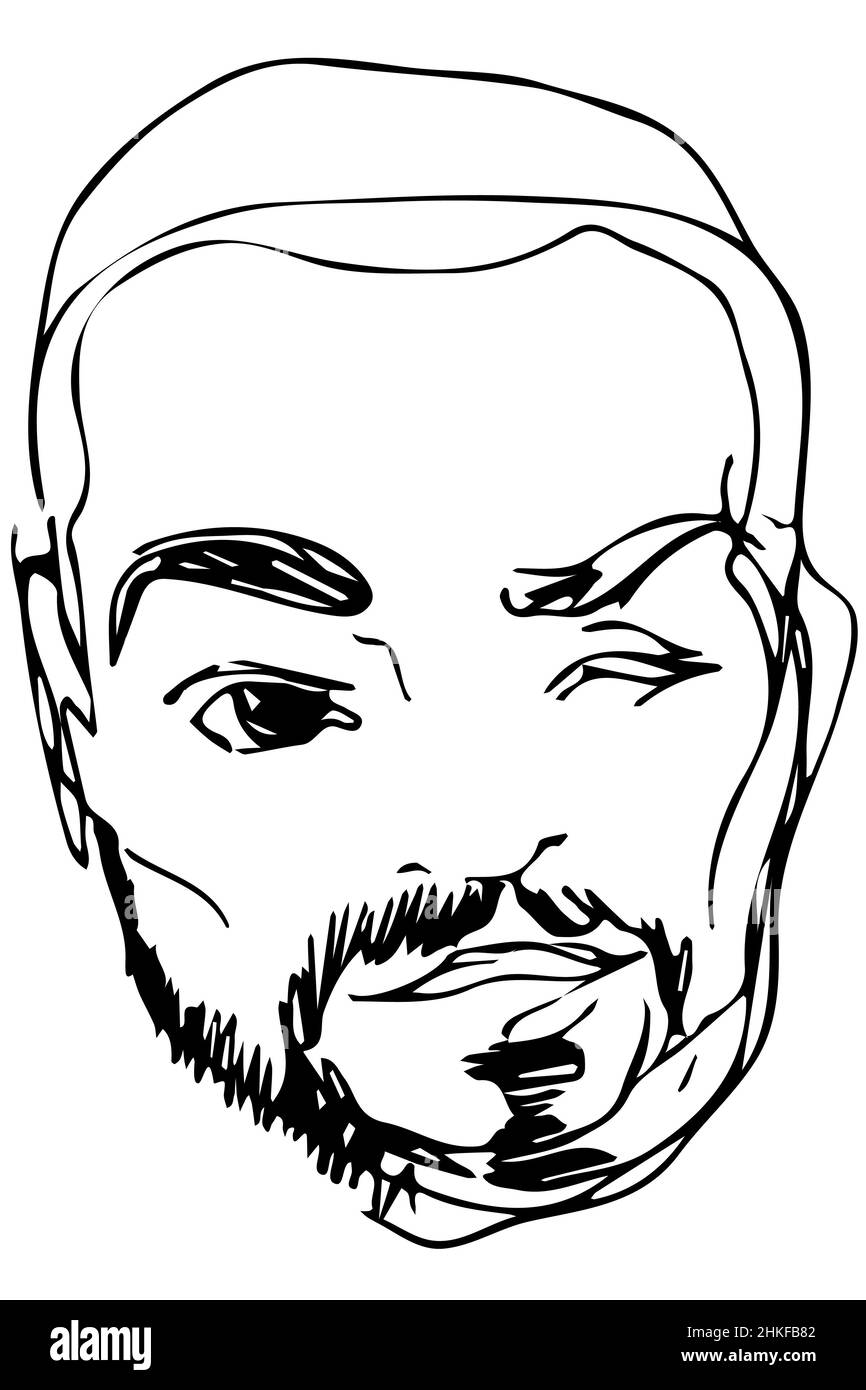 Dibujo Vectorial En Blanco Y Negro De La Cara De Un Hombre Adulto Con Barba Fotografía De Stock 9968