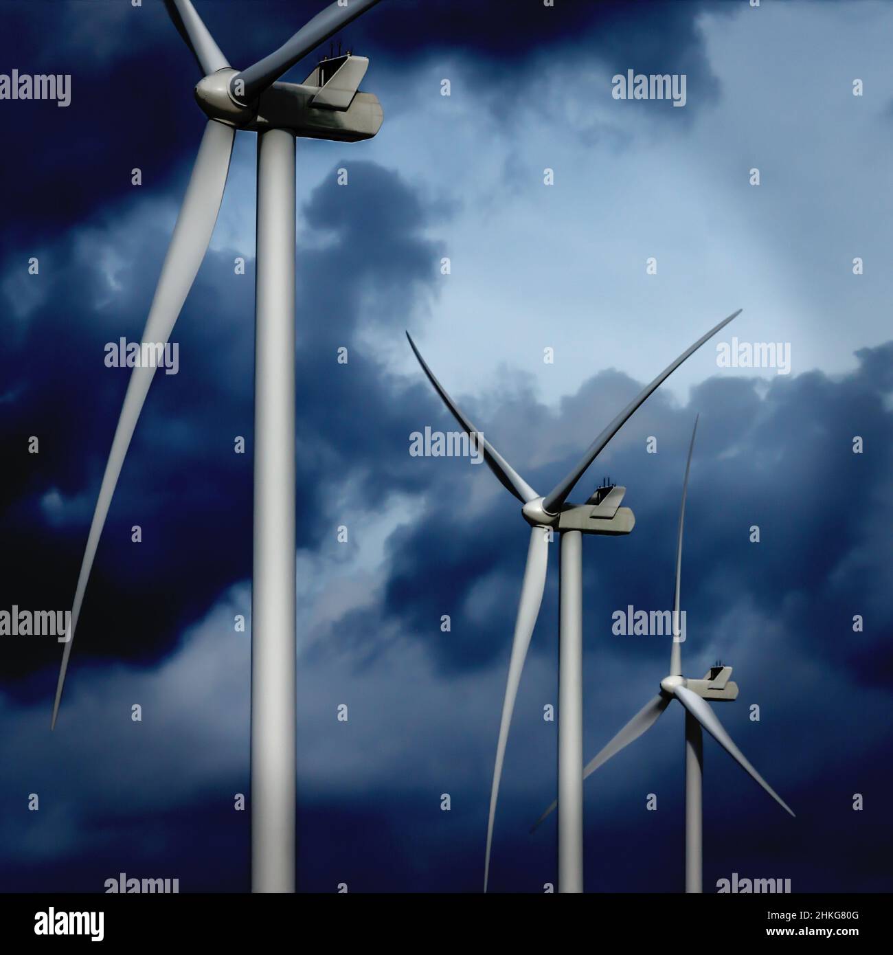 Windräder zur kommerziellen Energieerzeugung im Herbst an der dänischen Nordeeküste Foto de stock
