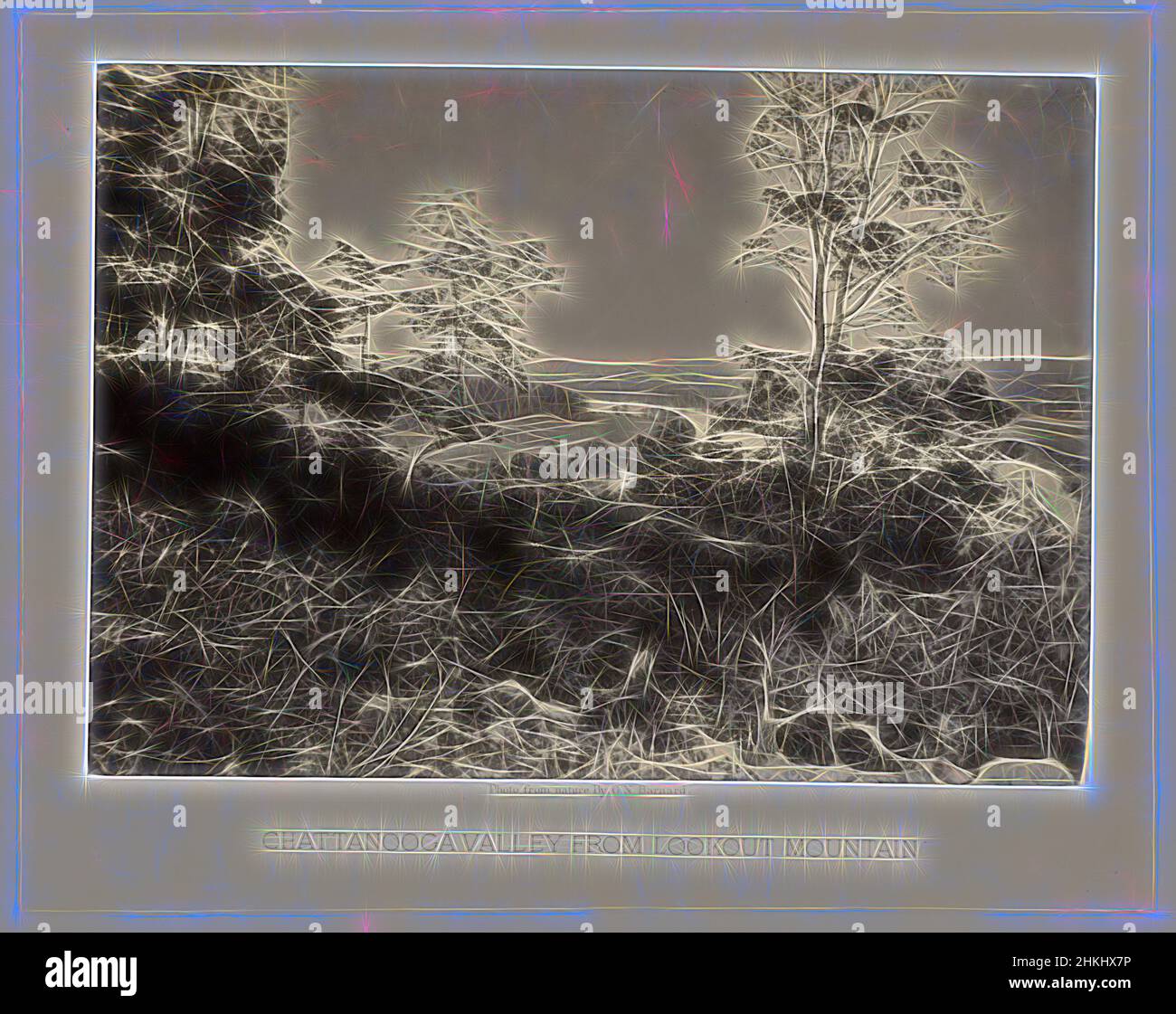 Inspirado por Chattanooga Valley de Lookout Mountain, George N. Barnard, Estados Unidos de América, 1864 - 1866, estampado de albumen, altura 427 mm x ancho 524 mm de altura 255 mm x ancho 358 mm, Reimaginado por Artótop. Arte clásico reinventado con un toque moderno. Diseño de brillo cálido y alegre y luminosidad e radiación de rayos de luz. Fotografía inspirada en el surrealismo y el futurismo, que abarca la energía dinámica de la tecnología moderna, el movimiento, la velocidad y la revolución de la cultura Foto de stock