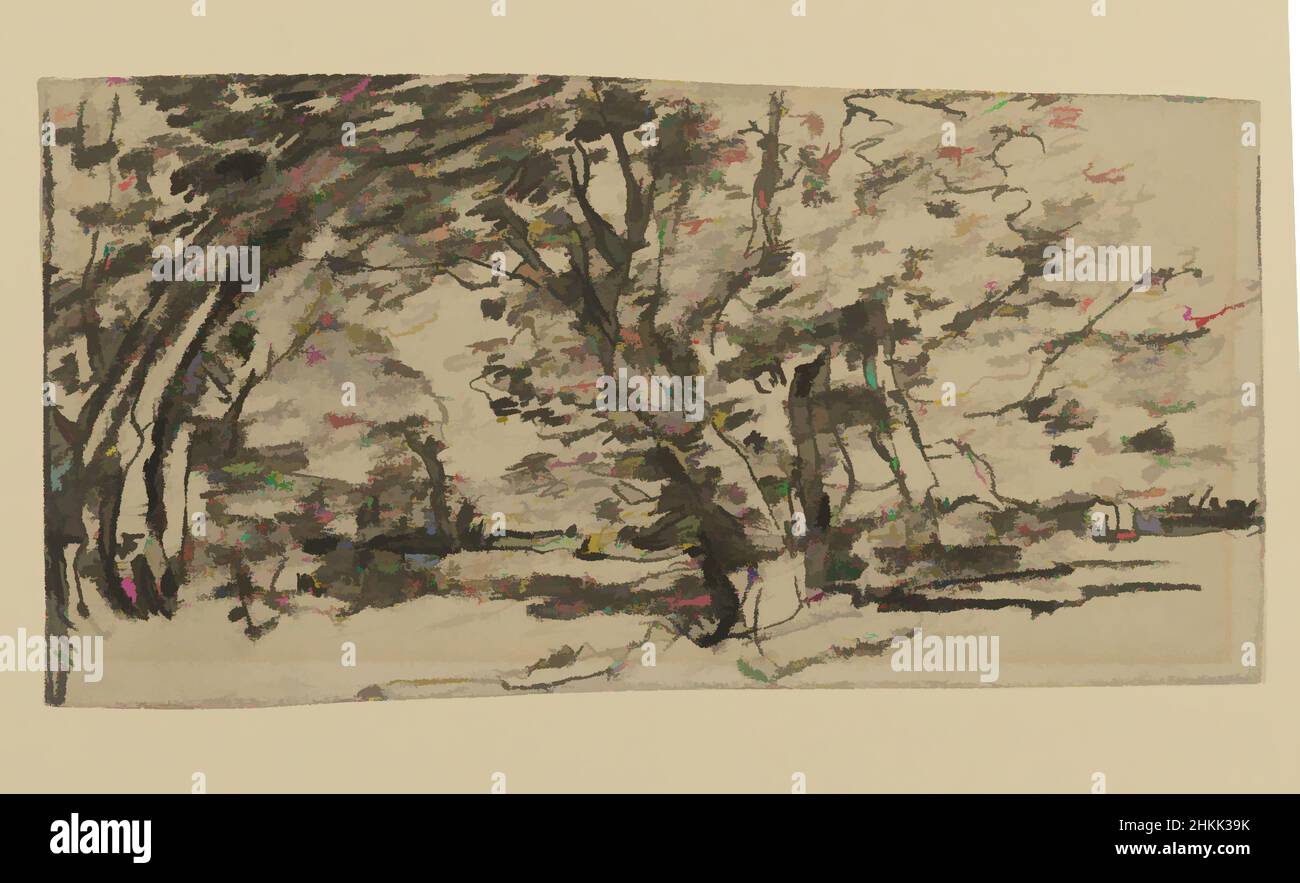 Arte inspirado por el Estudio de los árboles, Joseph Frank Currier, Americano, 1843-1909, Carbón de leña sobre crema, papel de tamaño medio, ligeramente texturizado, aprox. 1880, hoja: 3 7/8 x 7 7/16 in., 9,8 x 18,9 cm, americano, carbón, dibujo, líneas finas, Árboles, obras clásicas modernizadas por Artotop con un toque de modernidad. Formas, color y valor, atractivo impacto visual en el arte Emociones a través de la libertad de las obras de arte de una manera contemporánea. Un mensaje atemporal que busca una nueva dirección totalmente creativa. Artistas que se están volviendo al medio digital y creando el Artotop NFT Foto de stock